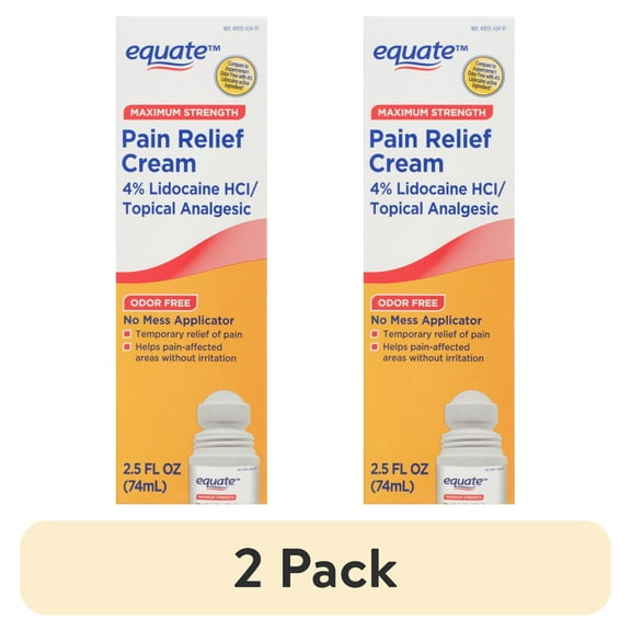 (2 pack) Equate Odor-Free Lidocaine Pain Relief Liquid Roll-On 4% Lidocaine , 2.5 fl oz, Compare to Aspercreme Odor Free with 4% Lidocaine Active Ingredient