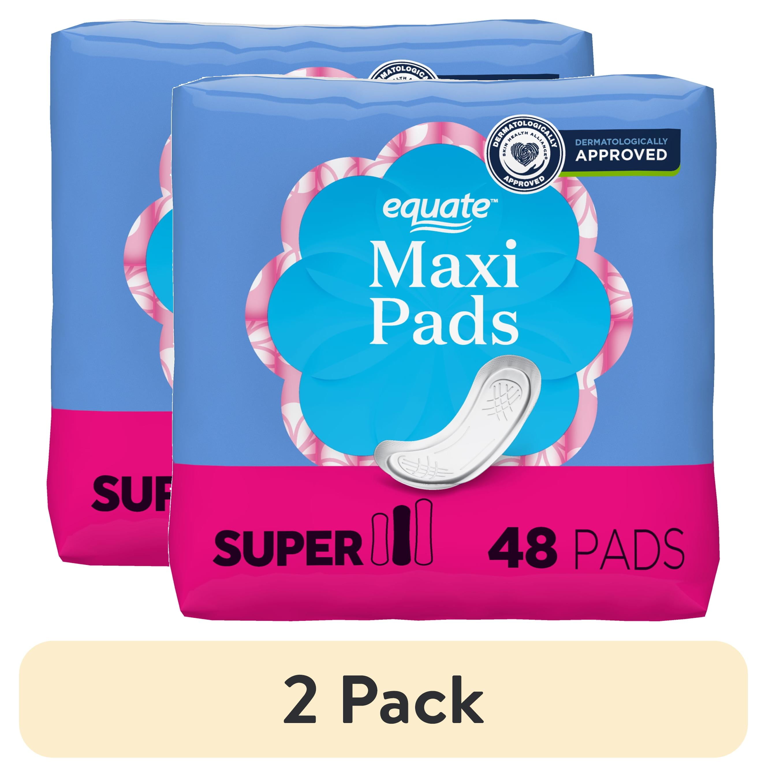 (2 pack) Equate Maxi Pads, Super Protection, Unscented, Compare to Stayfree Maxi (48 Count)