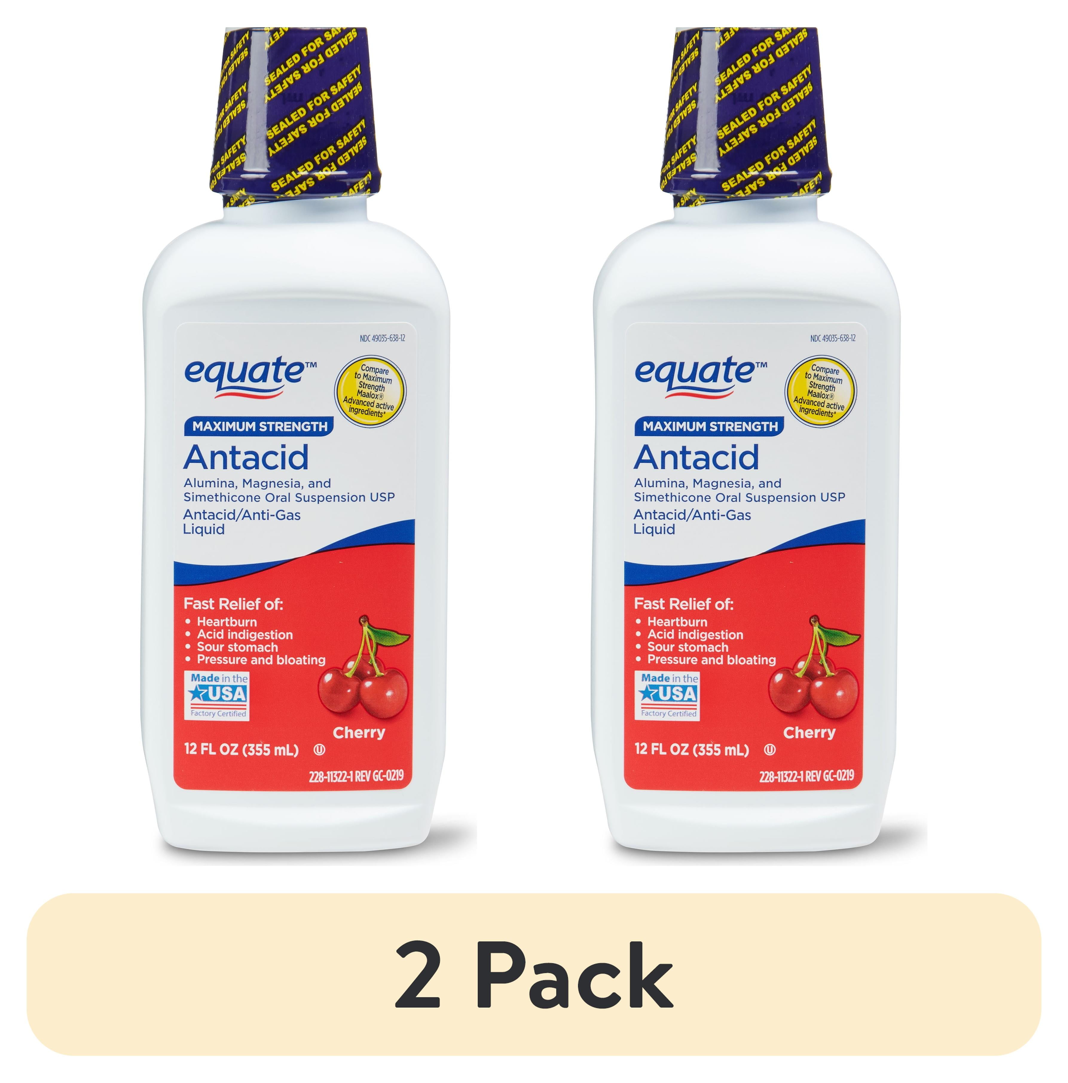(2 pack) Equate Maximum Strength Antacid Liquid, Cherry, 12 fl. Oz.