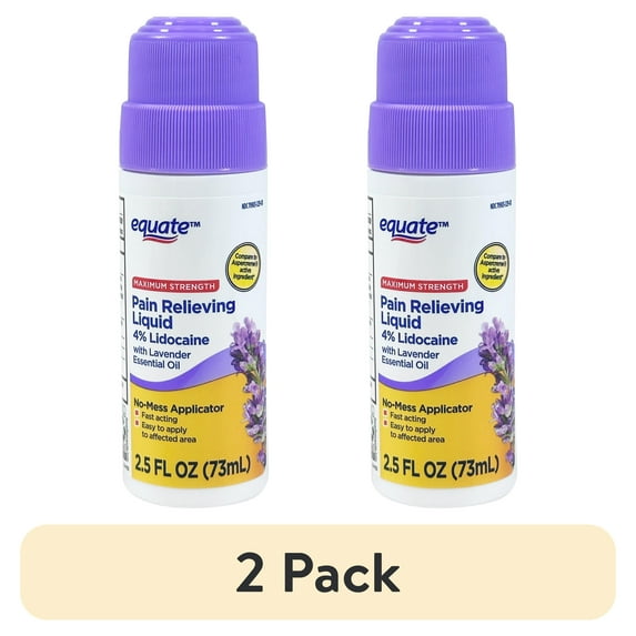 (2 pack) Equate Lidocaine Pain Relief Liquid Roll-On with Lavender Essential Oil 4% Lidocaine, Calming Lavender Scent, Fast-Acting Relief, Compare to Aspercreme® Active Ingredient, 2.5 fl oz