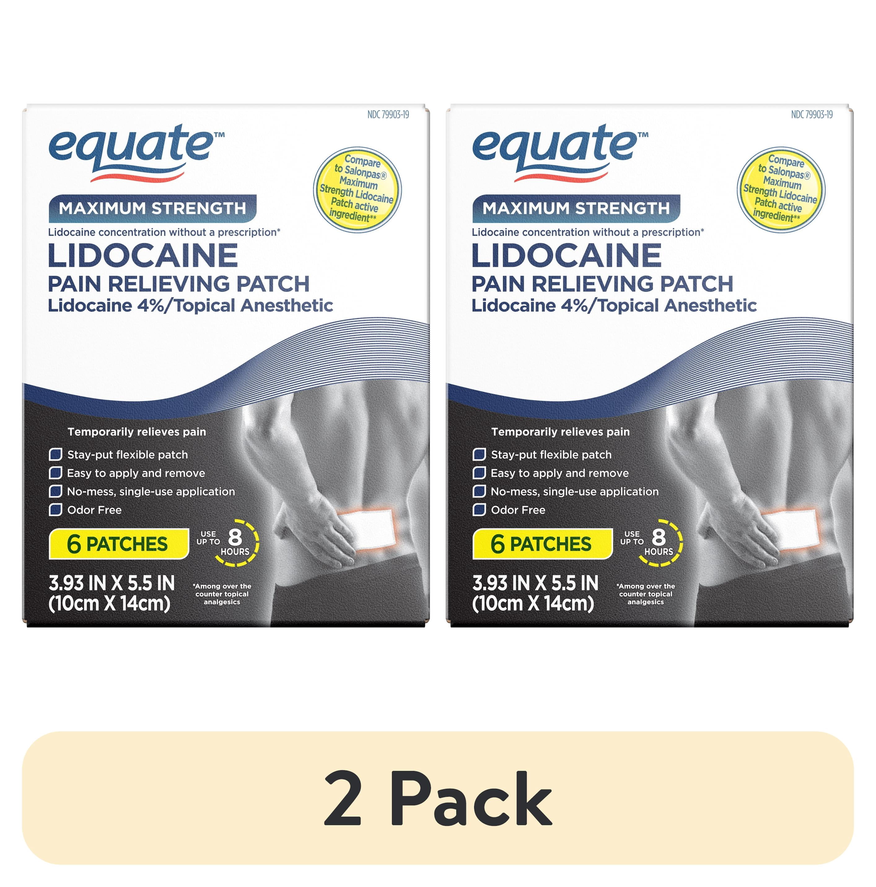 (2 pack) Equate Lidocaine Pain Relieving Patch 4% Lidocaine, 6 Count, Compare to Salonpas® Lidocaine Patch Active Ingredient