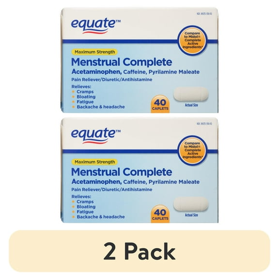 (2 pack) Equate Multi-Symptom Menstrual Complete Caplets, 40 Count, Compare to Midol Complete Active Ingredients