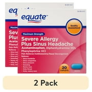 2 pack Equate Maximum Strength Severe Allergy Plus Sinus Headache Caplets, 20 Count