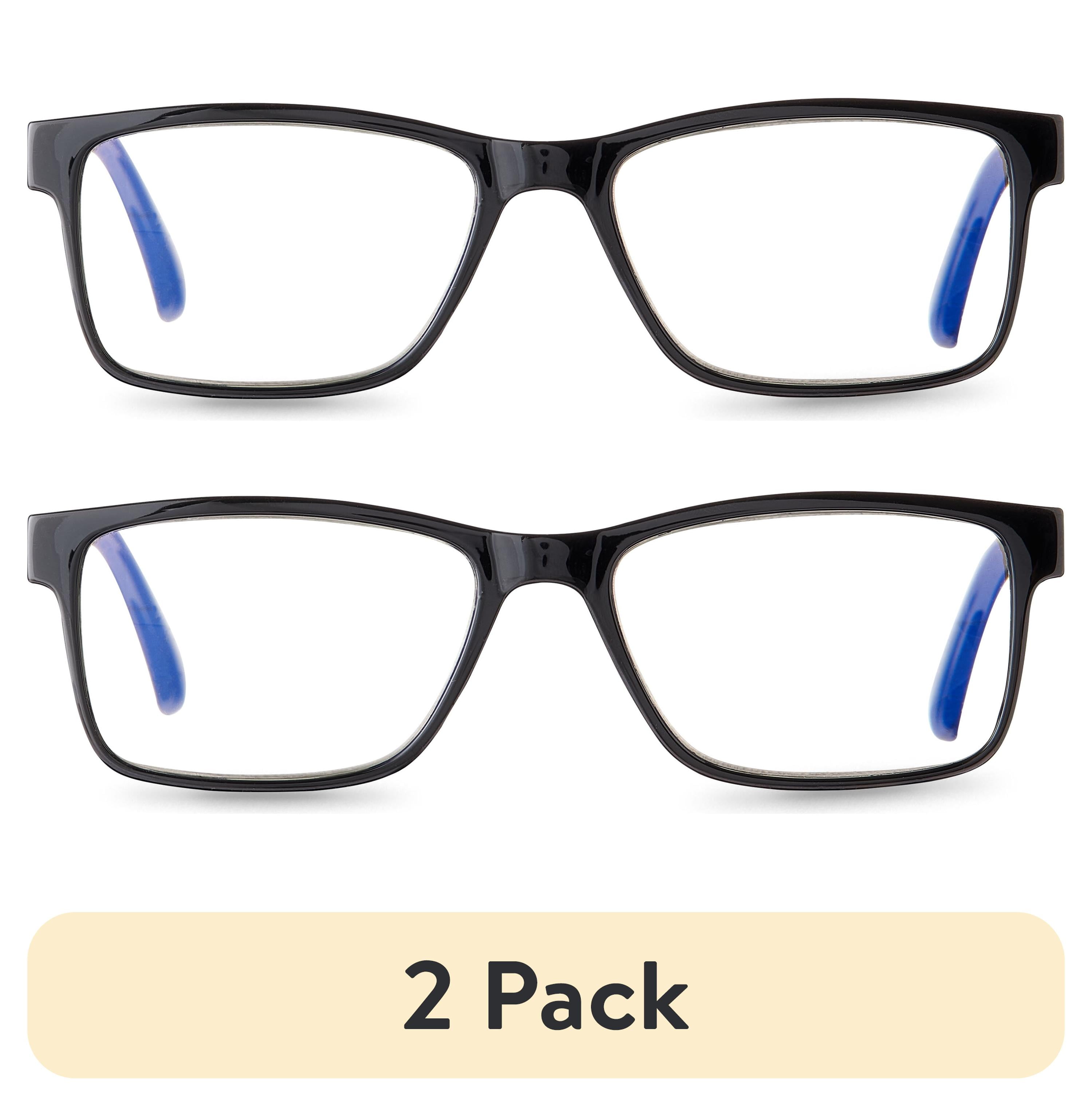 (2 pack) Equate Men's Finn Bluelight Rectangular Reading Glasses with Case, Black, +1.50