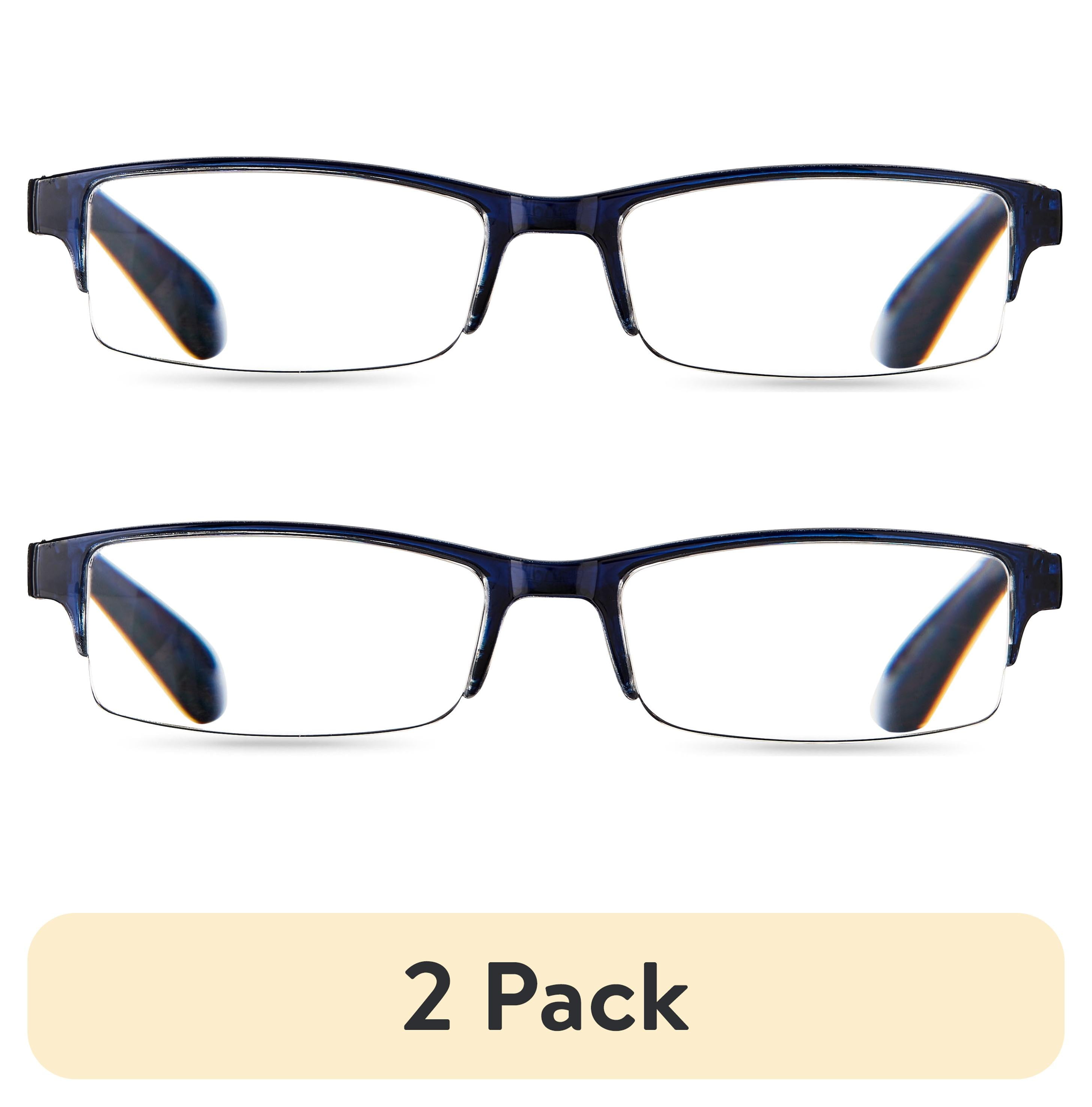 (2 pack) Equate Quinn Value 2-Pack Unisex Rectangular Reading Glasses with Case, Black/Navy Blue, +1.50