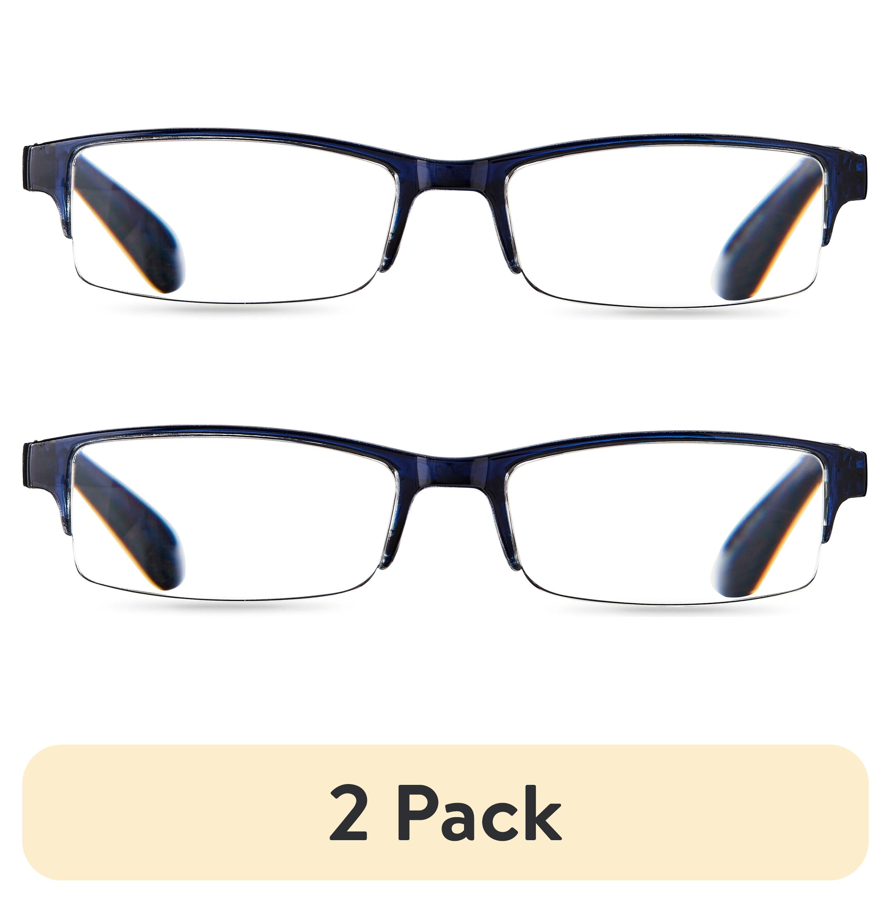 (2 pack) Equate Unisex Quinn Rectangular Reading Glasses with Case, Black and Navy Blue, +1.75, 2 Pack