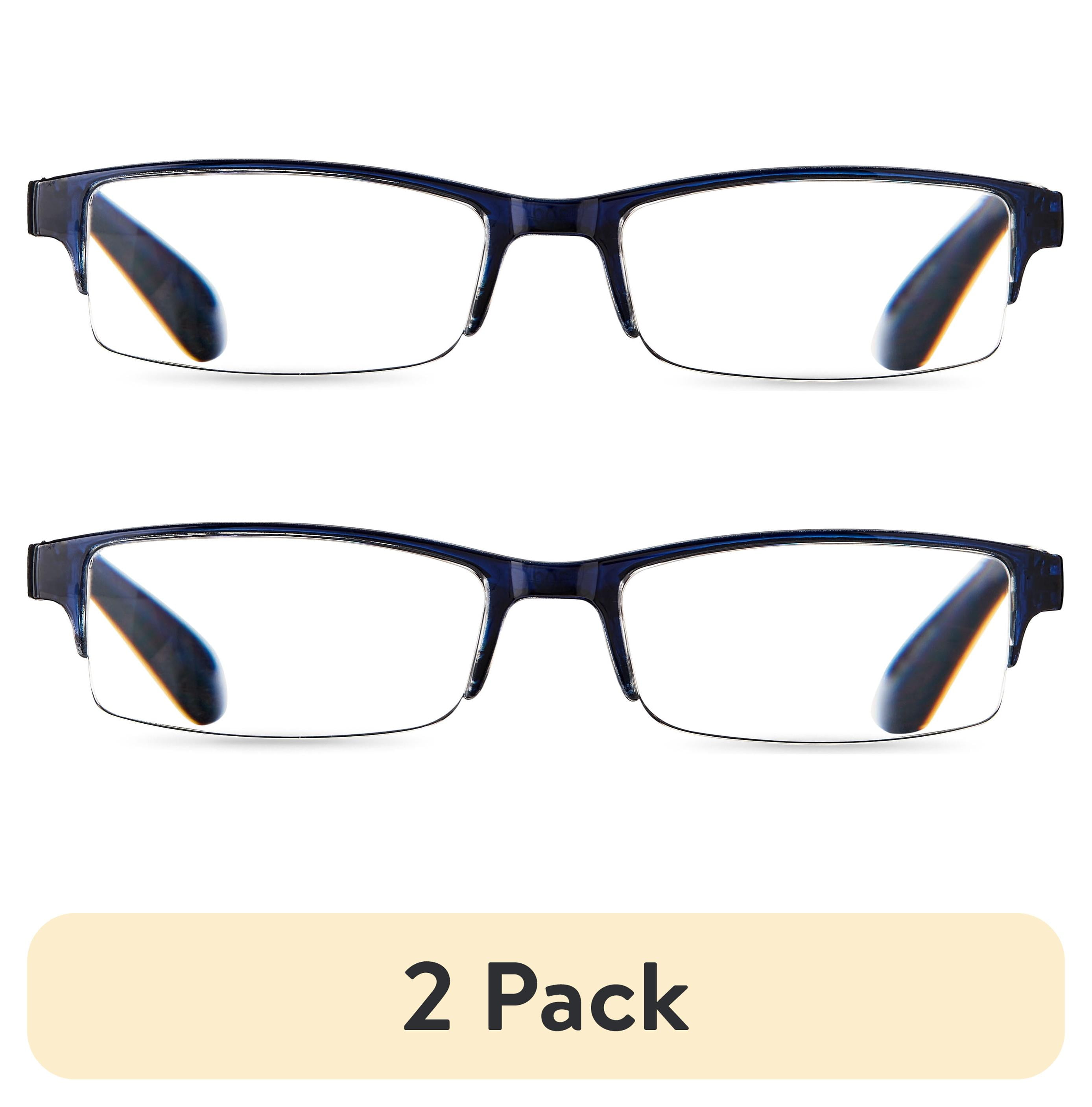(2 pack) Equate Quinn Value 2-Pack Unisex Rectangular Reading Glasses with Case, Black/Navy Blue, +2.00