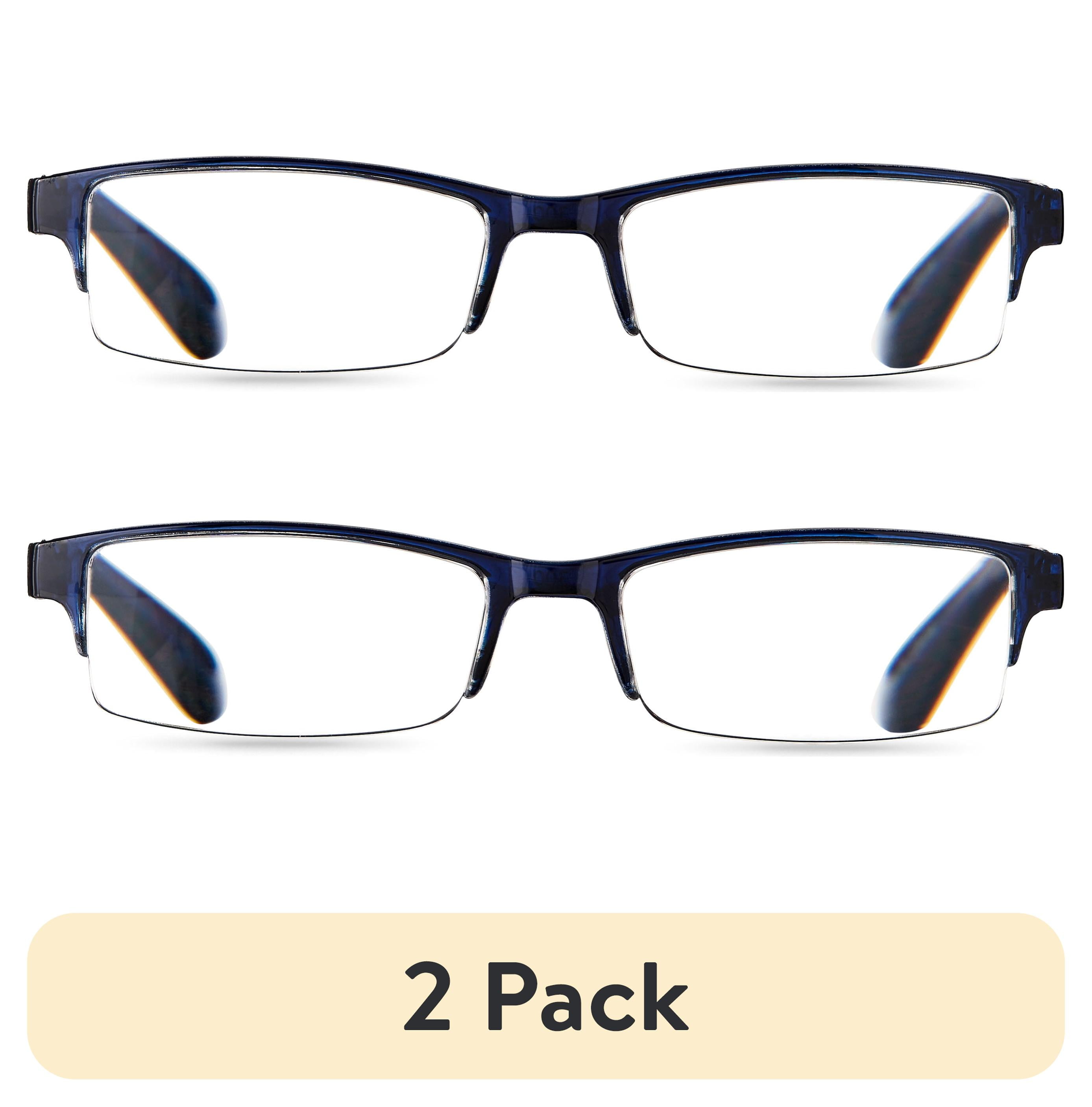 (2 pack) Equate Unisex Quinn Rectangular Reading Glasses with Case, Black and Navy Blue, +3.00, 2 Pack