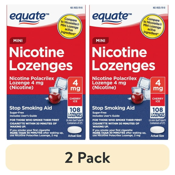 (2 pack) Equate Mini Nicotine Lozenge 4 mg, Stop Smoking Aid, Cherry Ice Flavor, 108 Count