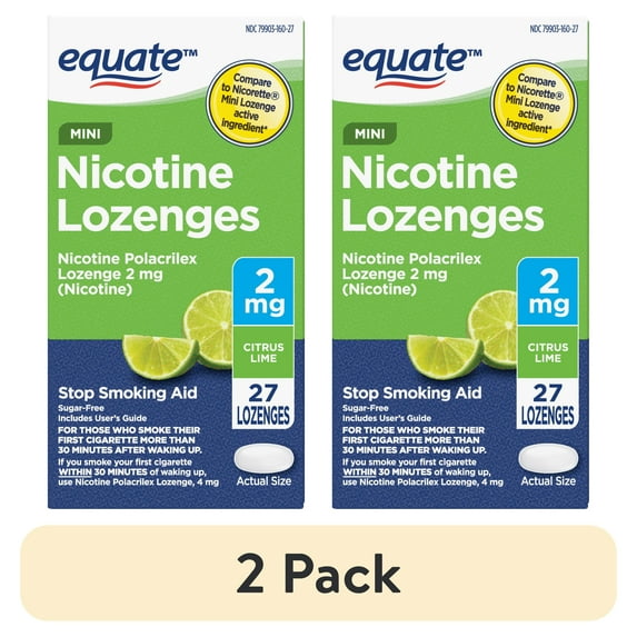 (2 pack) Equate Mini Nicotine Polacrilex Lozenge, 2 mg, Citrus, 27 Count, Compare to Nicorette® Mini Lozenge Active Ingredient