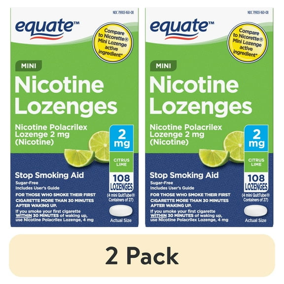 (2 pack) Equate Mini Nicotine Lozenge 2 mg, Stop Smoking Aid, Citrus Flavor, 108 Count