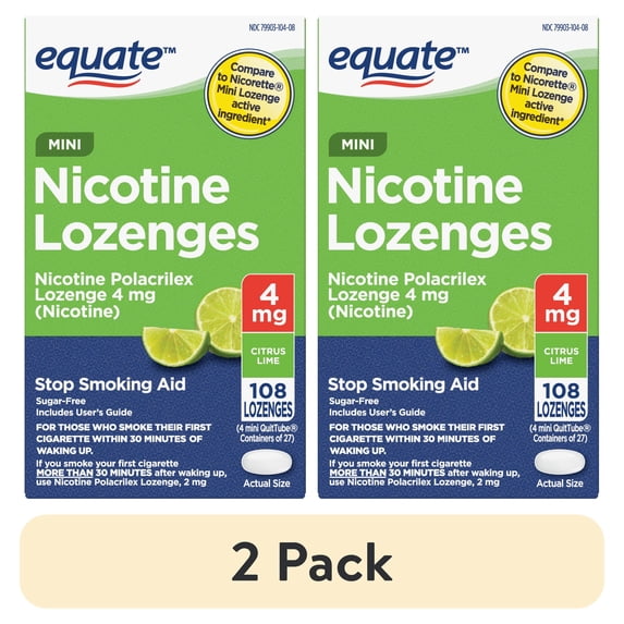 (2 pack) Equate Mini Nicotine Lozenge 4 mg, Stop Smoking Aid, Citrus Flavor, 108 Count