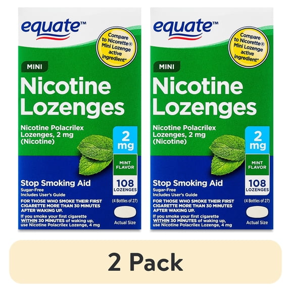 (2 pack) Equate Mini Nicotine Lozenges 2 mg, Mint Flavor, 108 Count – Stop Smoking Aid, Compare to Nicorette®