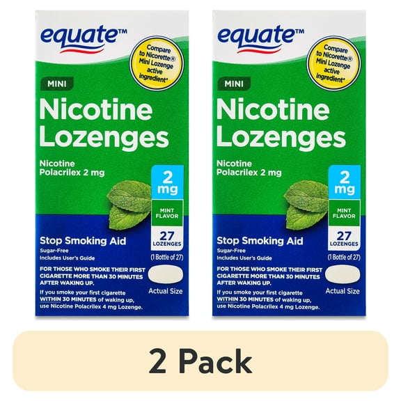 (2 pack) Equate Mini Nicotine Polacrilex Lozenges, Stop Smoking Aid, 2 mg, Mint Flavor, 27 Count, Compare to Nicorette® Mini Lozenge Active Ingredient