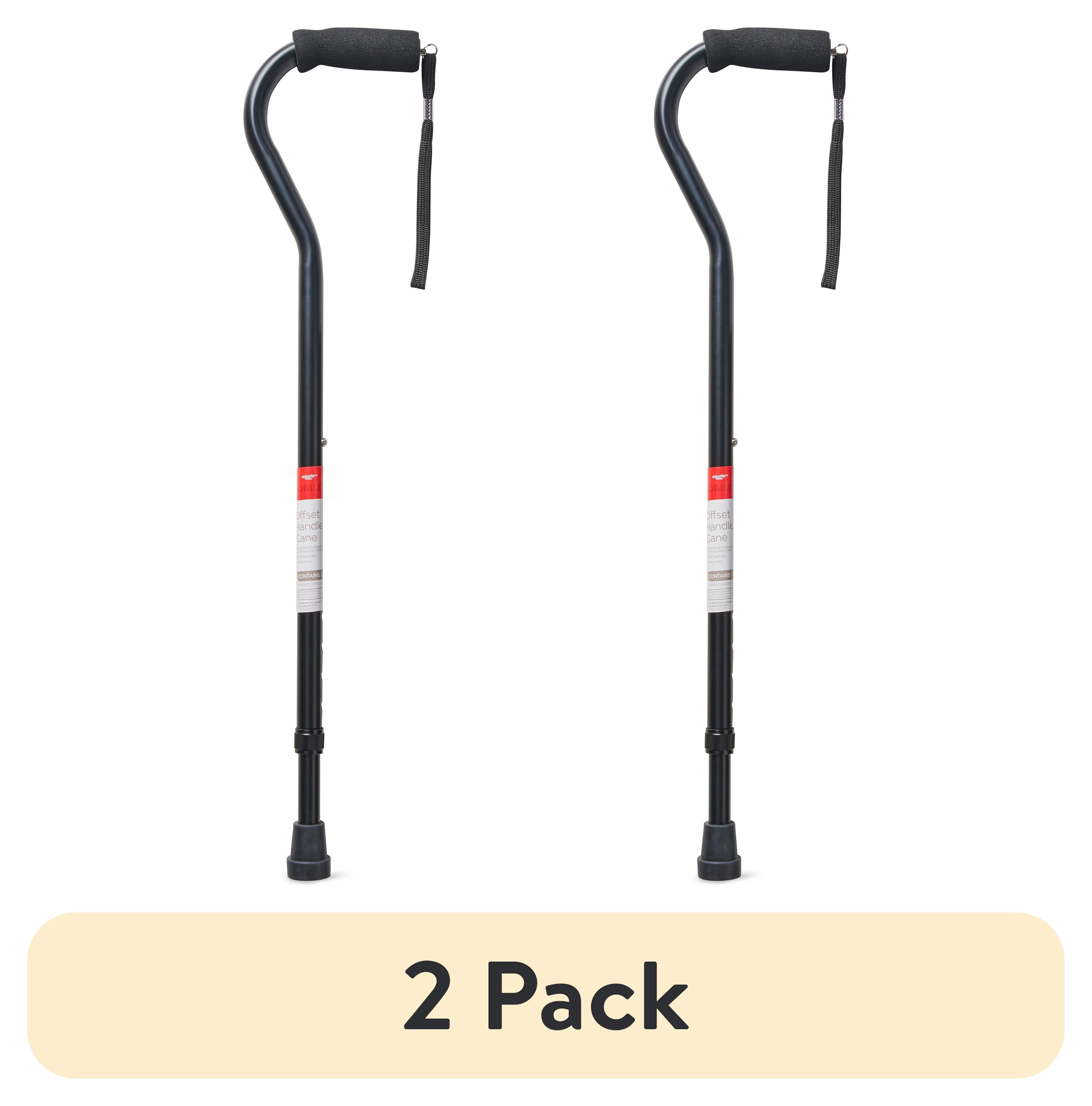 (2 pack) Equate Mobility Aluminum Offset Handle Cane with Foam Handle, Adjustable Height, Black