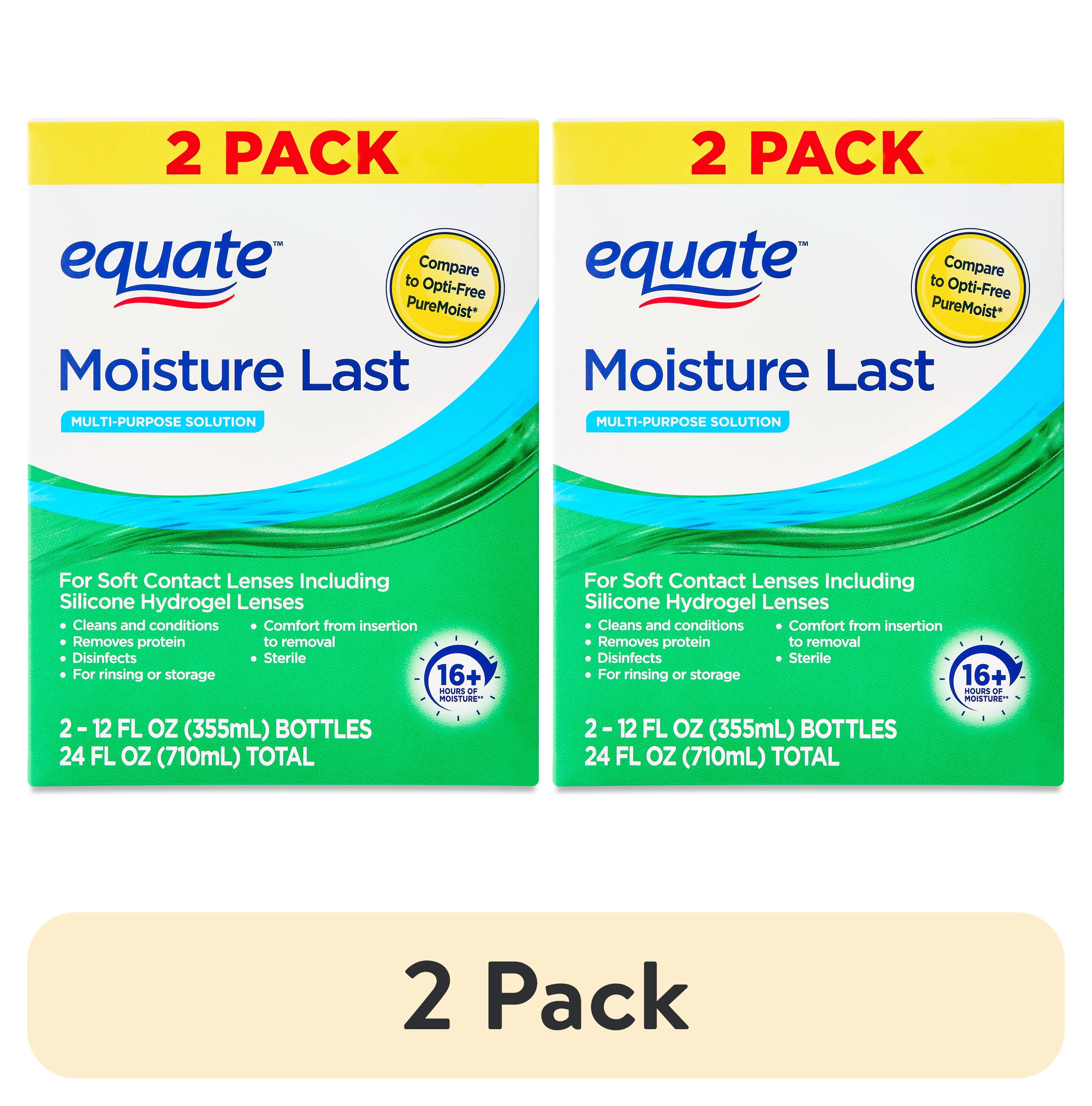 (2 pack) Equate Moisture Last Multi-Purpose Solution for Soft Contact Lenses, 24 fl oz (2x12 fl oz), Compare to Opti-Free Pure Moist