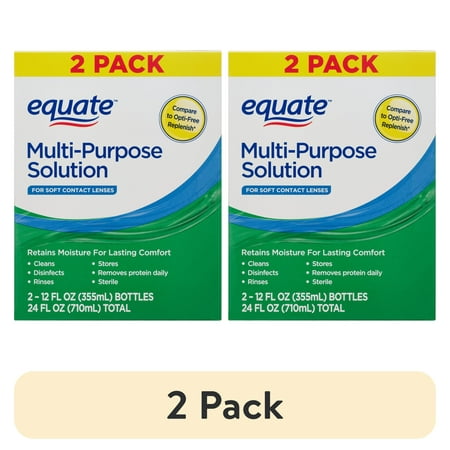 (2 pack) Equate Multi-Purpose Solution for Soft Contact Lenses, 24 fl oz (2x12 fl oz), Compare to Opti-Free Replenish