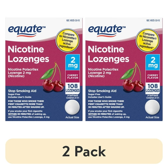 (2 pack) Equate Nicotine Lozenge 2 mg, Cherry Flavor, 108 Count – Stop Smoking Aid