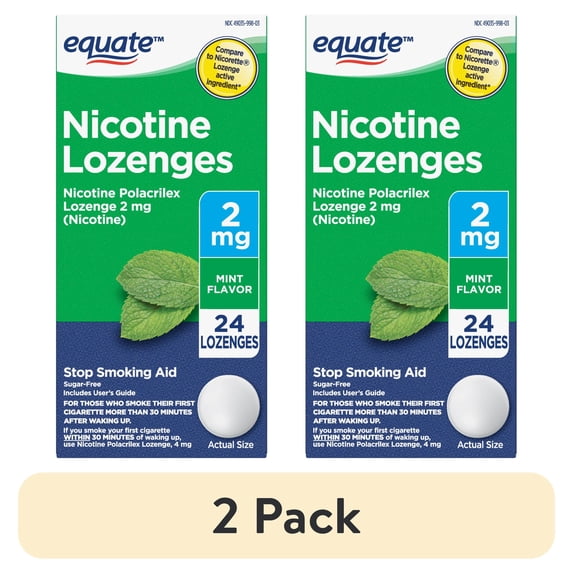 (2 pack) Equate Nicotine Lozenge 2 mg, Stop Smoking Aid, Mint Flavor, 24 Count, Compare to Nicorette® Lozenge Active Ingredient