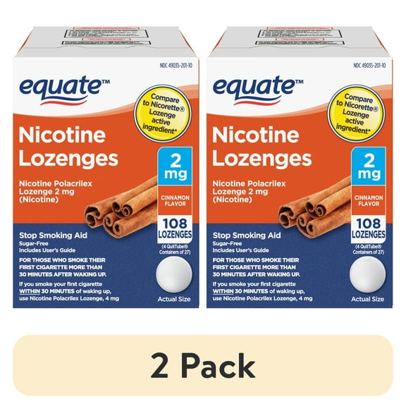 (2 pack) Equate Nicotine Lozenge 2 mg, Cinnamon Flavor, 108 Count – Stop Smoking Aid