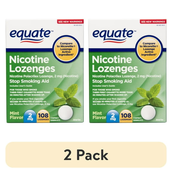 (2 pack) Equate Nicotine Lozenges, Mint Flavor, 2 mg, 108 Count, Compare to Nicorette® Lozenge Active Ingredient