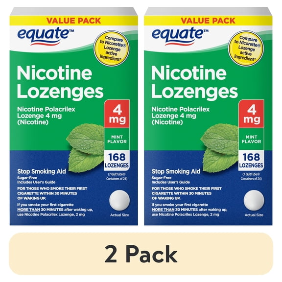 (2 pack) Equate Nicotine Lozenges 4 mg, Mint Flavor, 168 Count Stop Smoking Aid