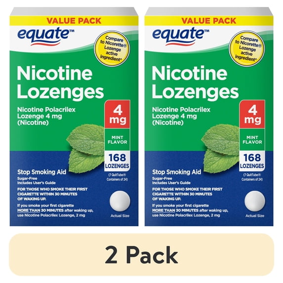 (2 pack) Equate Nicotine Lozenges 4 mg, Mint Flavor, 168 Count – Stop Smoking Aid