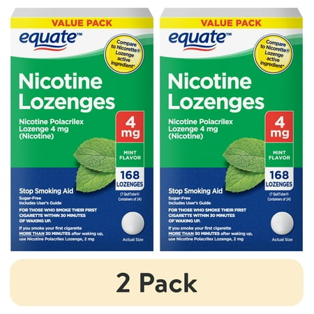(2 pack) Equate Nicotine Polacrilex Lozenges 4 mg, Stop Smoking Aid, Mint Flavor, 168 Count