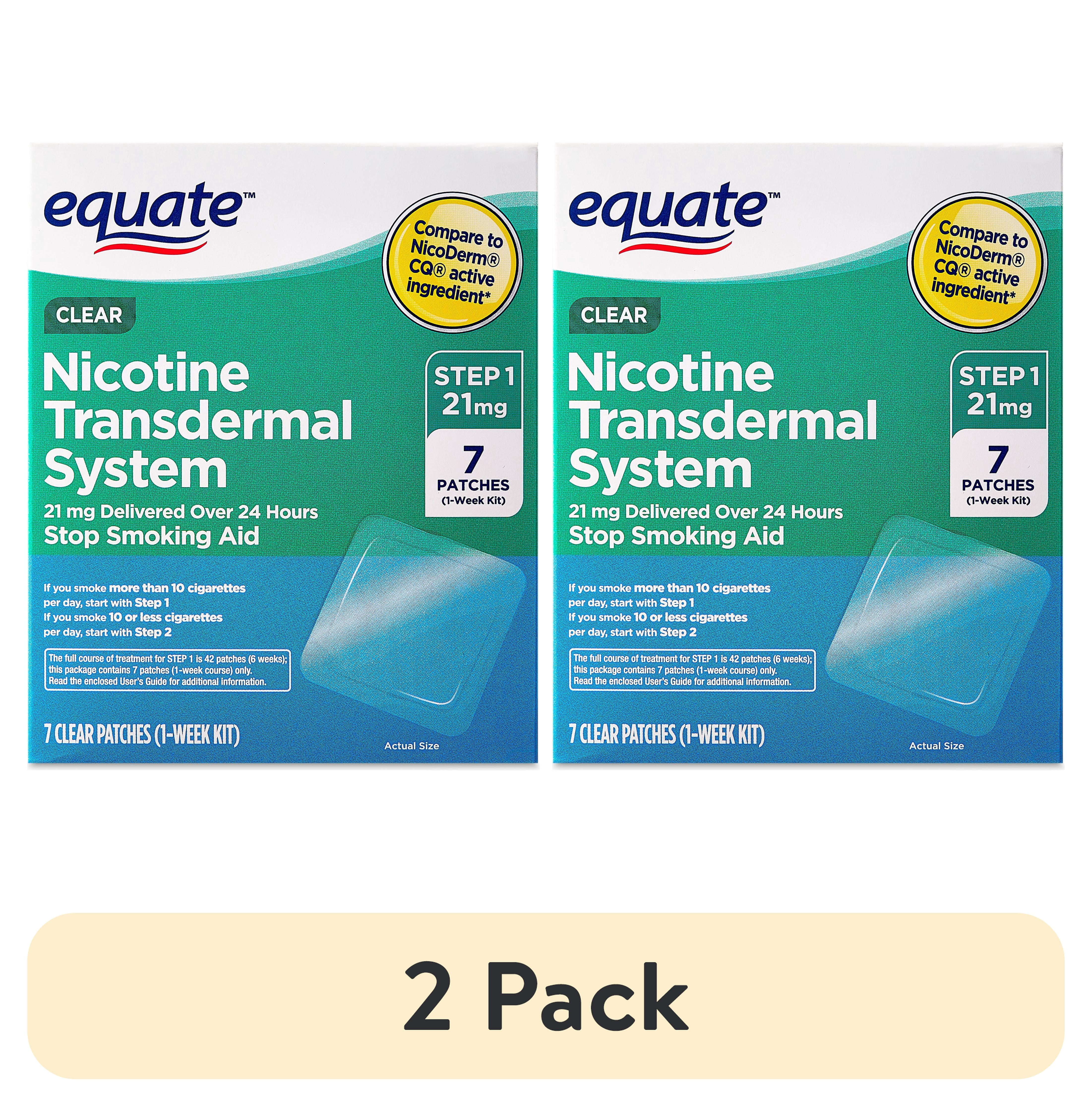 (2 pack) Equate Nicotine Transdermal System Step 1 Clear Patches, 21 mg, 7 Count, Compare to Nicoderm® CQ® Active Ingredient