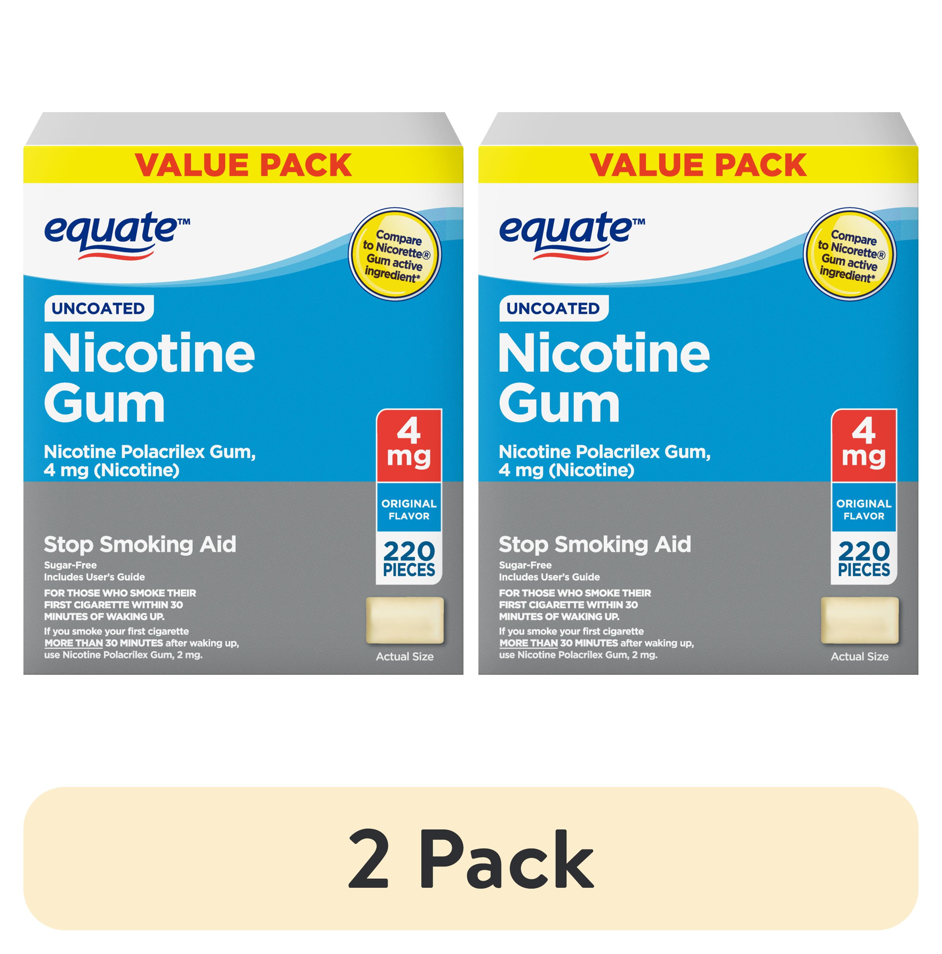 (2 pack) Equate Uncoated Nicotine Gum 4 mg, Original Flavor, 220 Count – Stop Smoking Aid