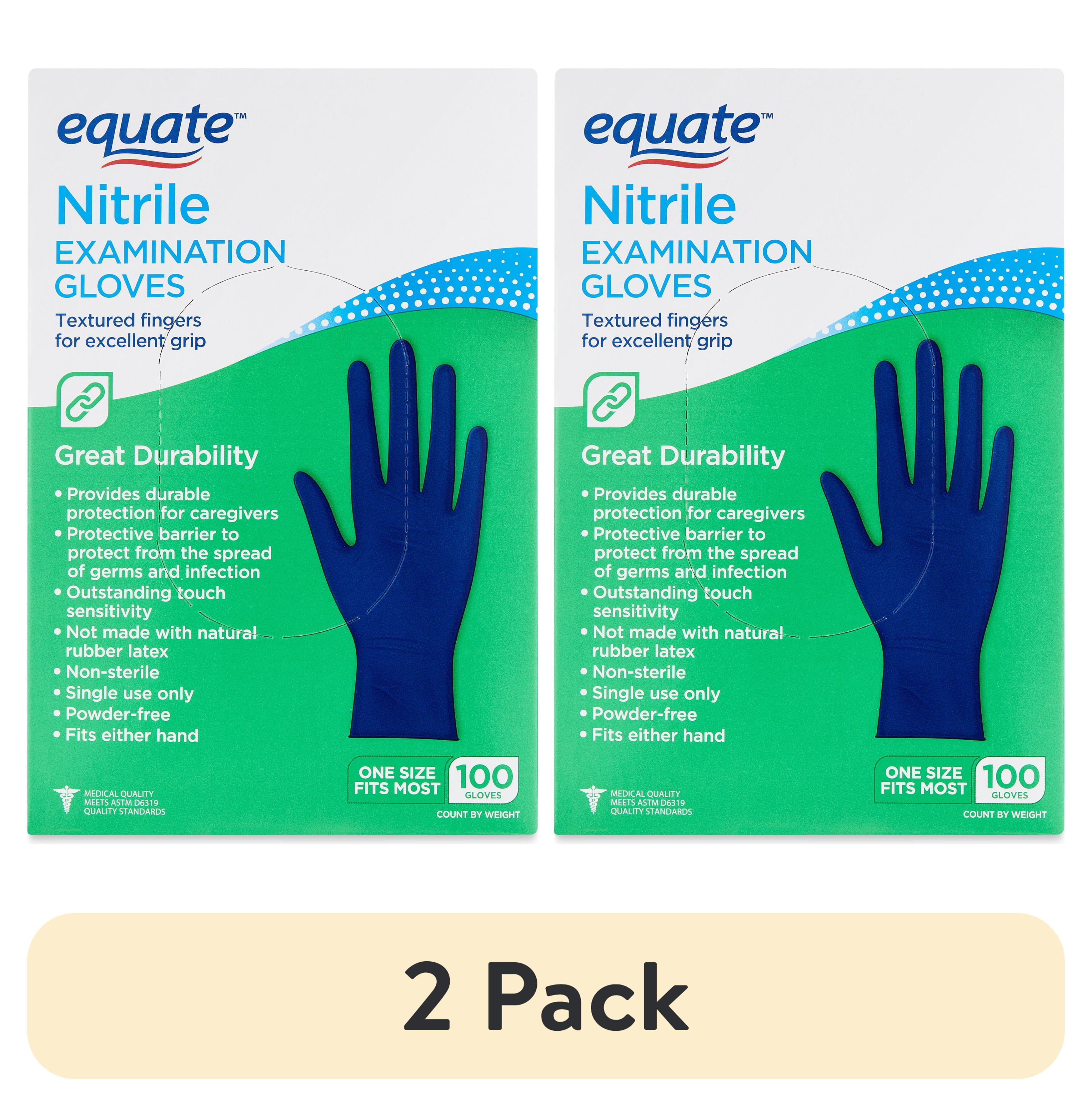 (2 pack) Equate Nitrile Exam Gloves, One Size Fits Most, 100 Count