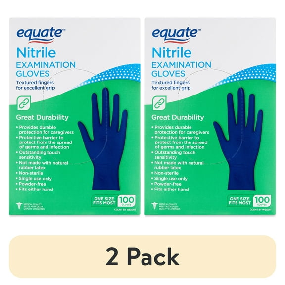 (2 pack) Equate Nitrile Exam Gloves, One Size Fits Most, 100 Count