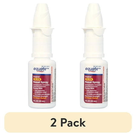 (2 pack) Equate Original No Drip Nasal Spray Oxymetazoline HCl 0.05% Nasal Decongestant, Maximum Strength,12 Hour , 1 fl oz, Compare to Afrin® No Drip Active Ingredient