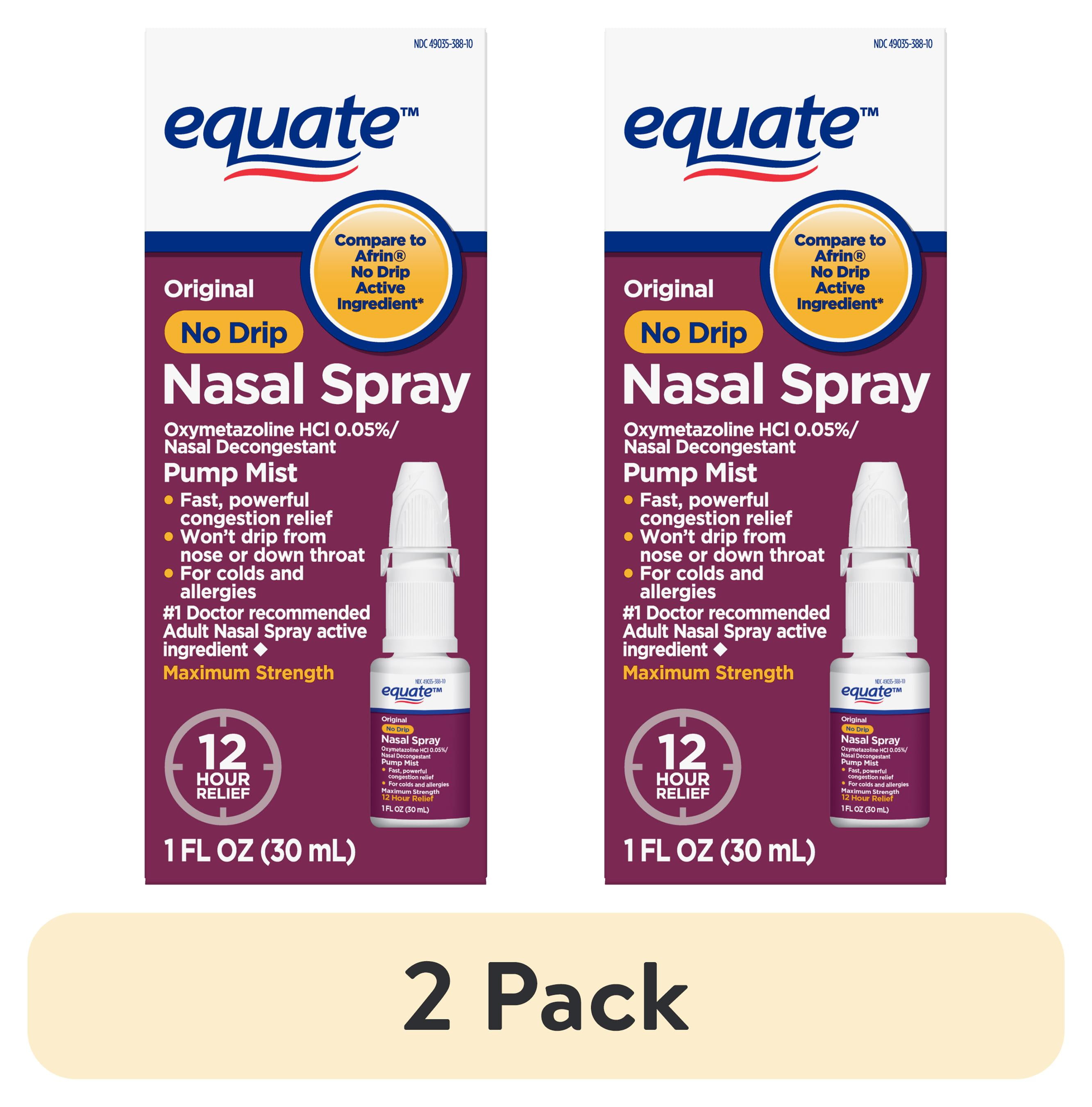 (2 pack) <b>No Drip Nasal Spray, Oxymetazoline HCl, Pump Mist, 12 Hour Nasal Decongestant</b>, 1 Ounce