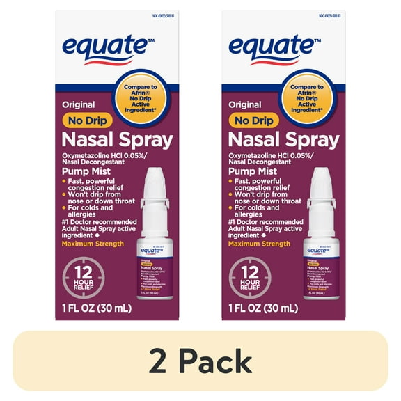 (2 pack) <b>No Drip Nasal Spray, Oxymetazoline HCl, Pump Mist, 12 Hour Nasal Decongestant</b>, 1 Ounce