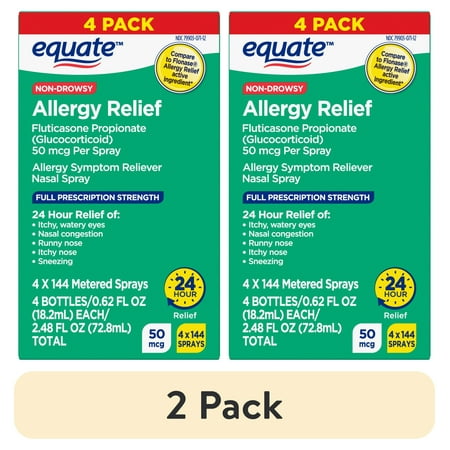 (2 pack) Equate Fluticasone Propionate Nasal Allergy Relief Spray, 50 mcg, Non-Drowsy