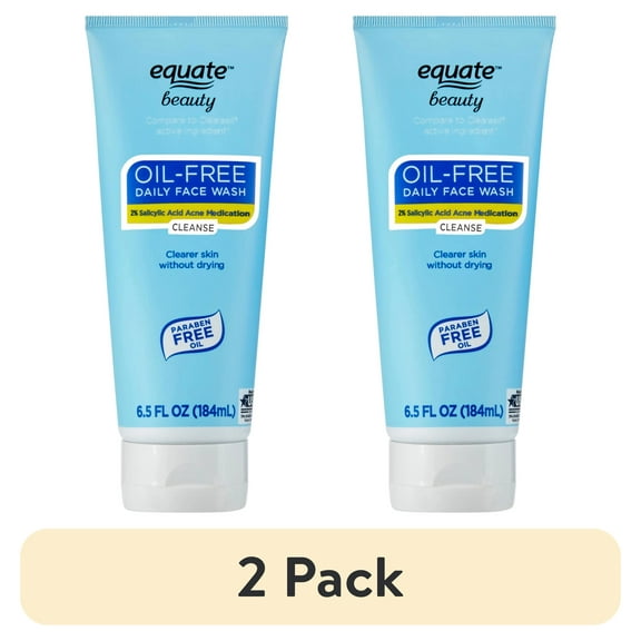 (2 pack) Equate Oil-Free Daily Face Wash with 2% Salicylic Acid for Acne Care, 6.5 fl oz, Compare t o Clearasil® Active Ingredient
