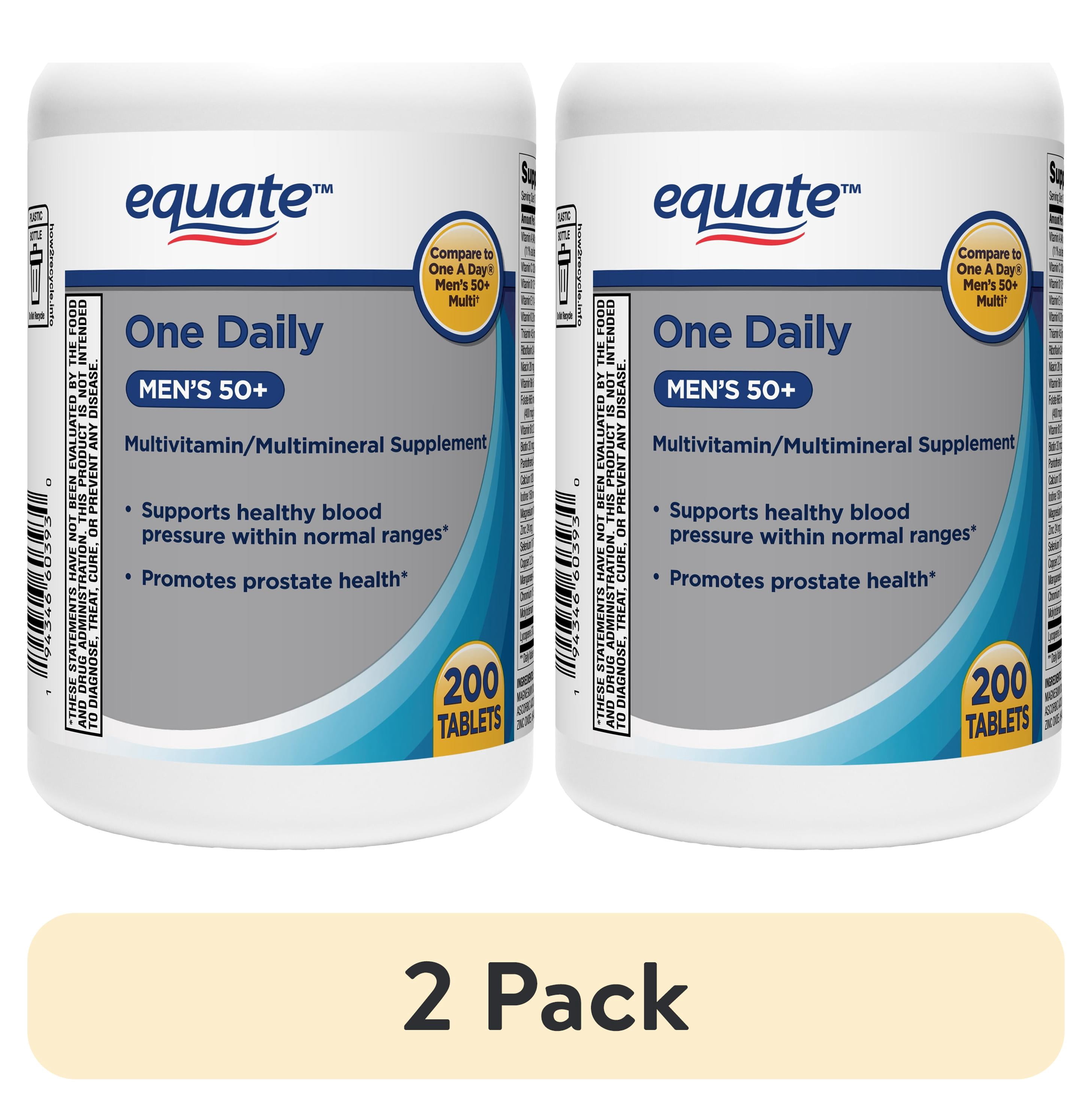 (2 pack) Equate One Daily Men's 50+ Multivitamin/Multimineral Supplement Tablets, 200 Count, Compare to One a Day® Men's 50+ Multi