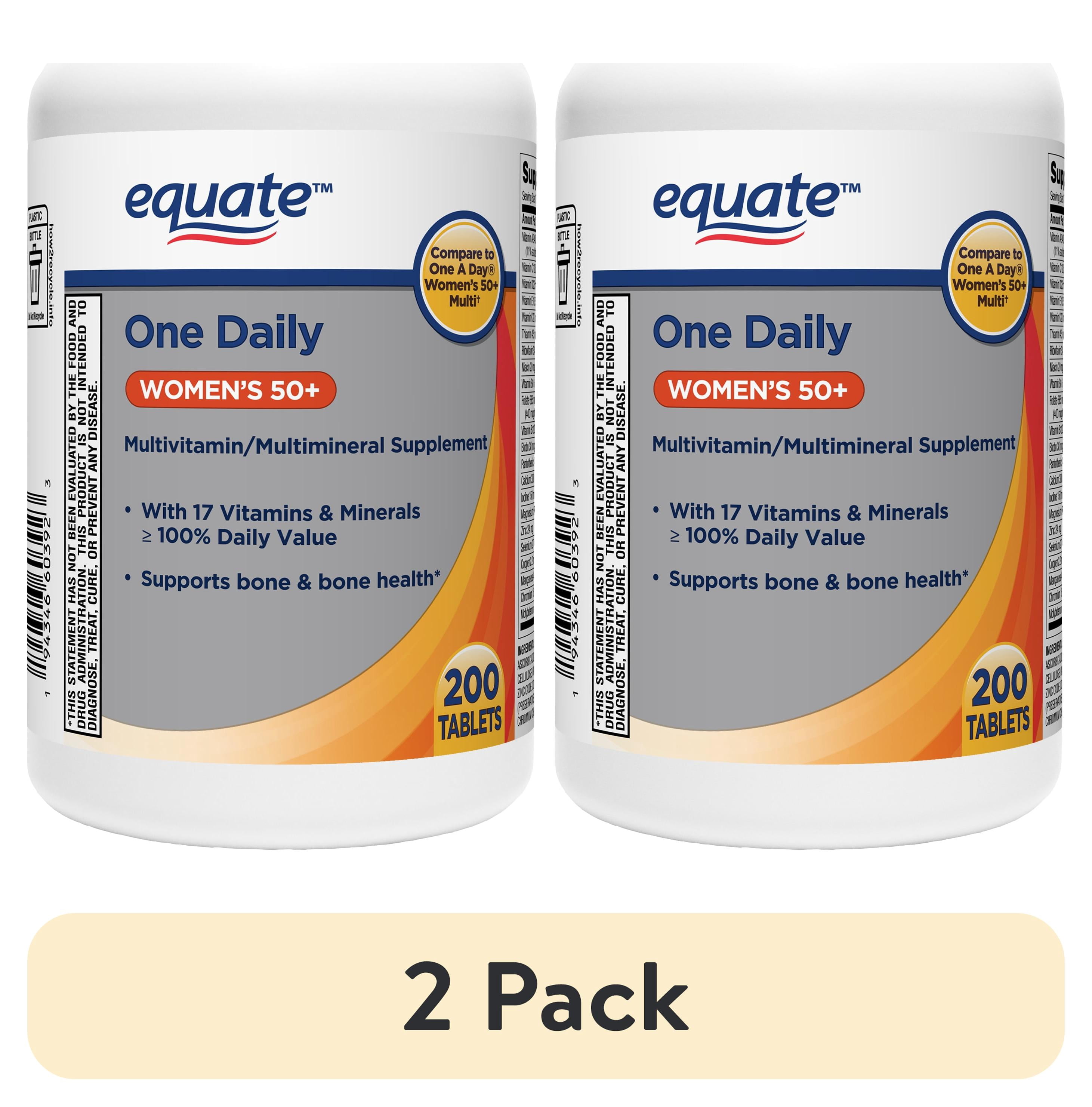 (2 pack) Equate One Daily Women's 50+ Multivitamin/Multimineral Supplement Tablets for Women's Health, 200 Count, Compare to One a Day® Women's 50+ Multi