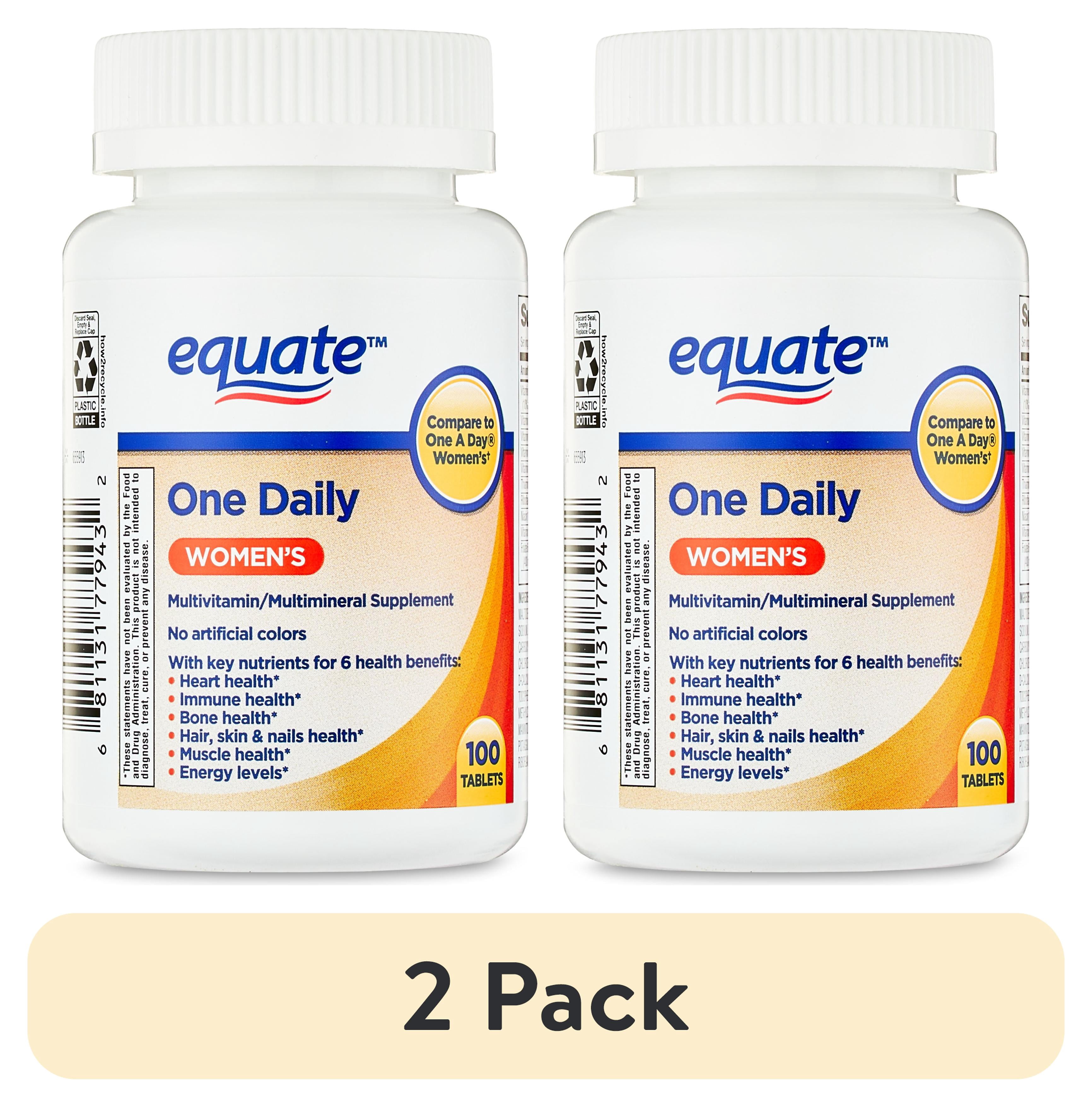 (2 pack) Equate One Daily Women's Multivitamin/Multimineral Supplement Tablets for Women's Health, 100 Count, Compare to One a Day® Women's