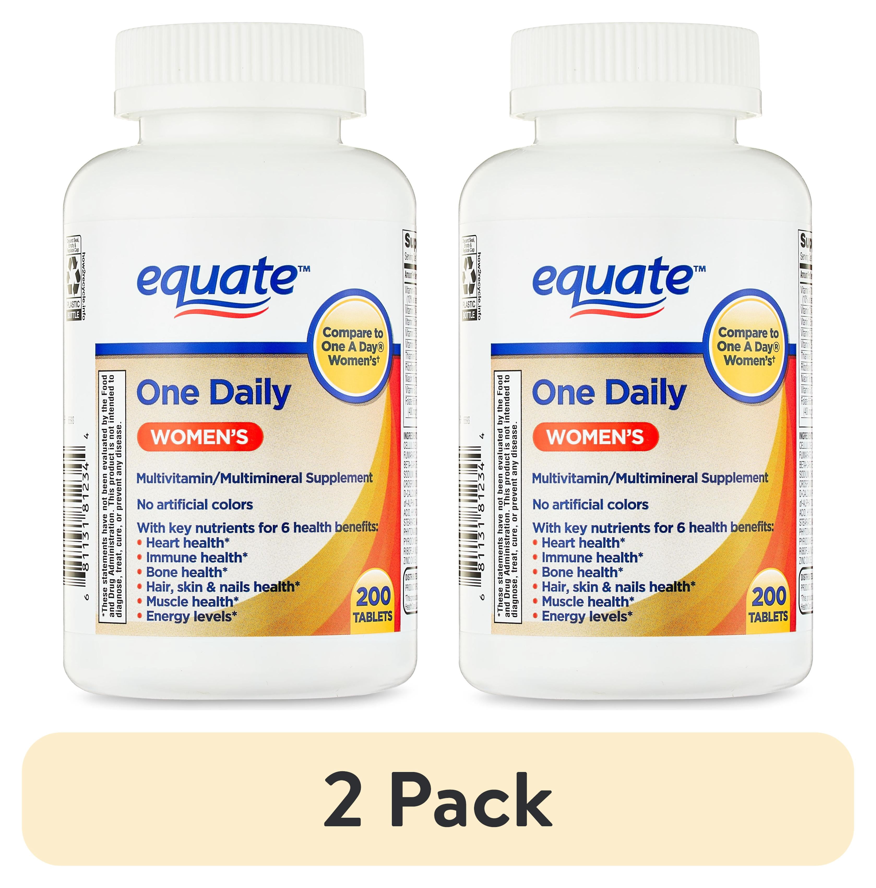 (2 pack) Equate One Daily Women's Multivitamin/Multimineral Supplement Tablets for Women's Health, 200 Count, Compare to One a Day® Women's