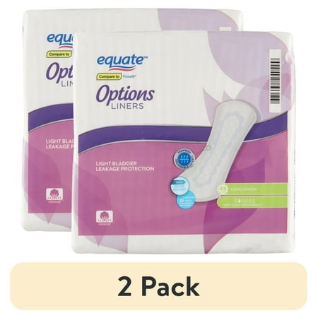 (2 pack) Equate Options Women's Incontinence Pads, Very Light Absorbency, Long Lengthy, Size 2, 48 Count