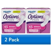2 pack Equate Options Womens Incontinence Pads, Maximum Absorbency, Long Length 45 Count, Compare to Poise