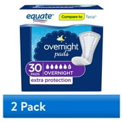2 pack 2 pack Equate Womens Overnight Incontinence Pads, Ultimate Absorbency 30 count Total 60 Count, Compare to Tena