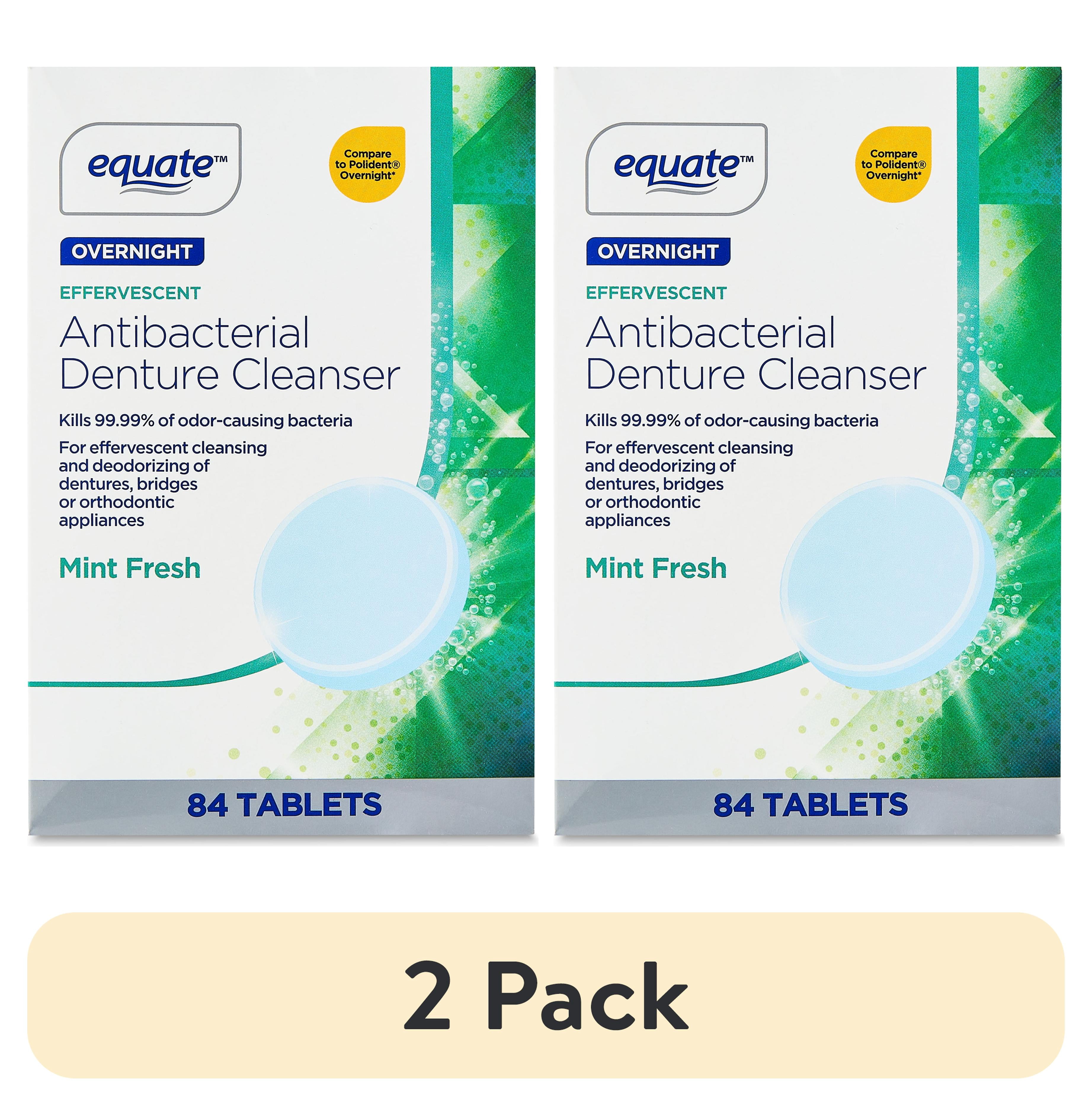 (2 pack) Equate Effervescent Overnight Antibacterial Denture Cleanser Tablets, Mint Fresh, 84 Count