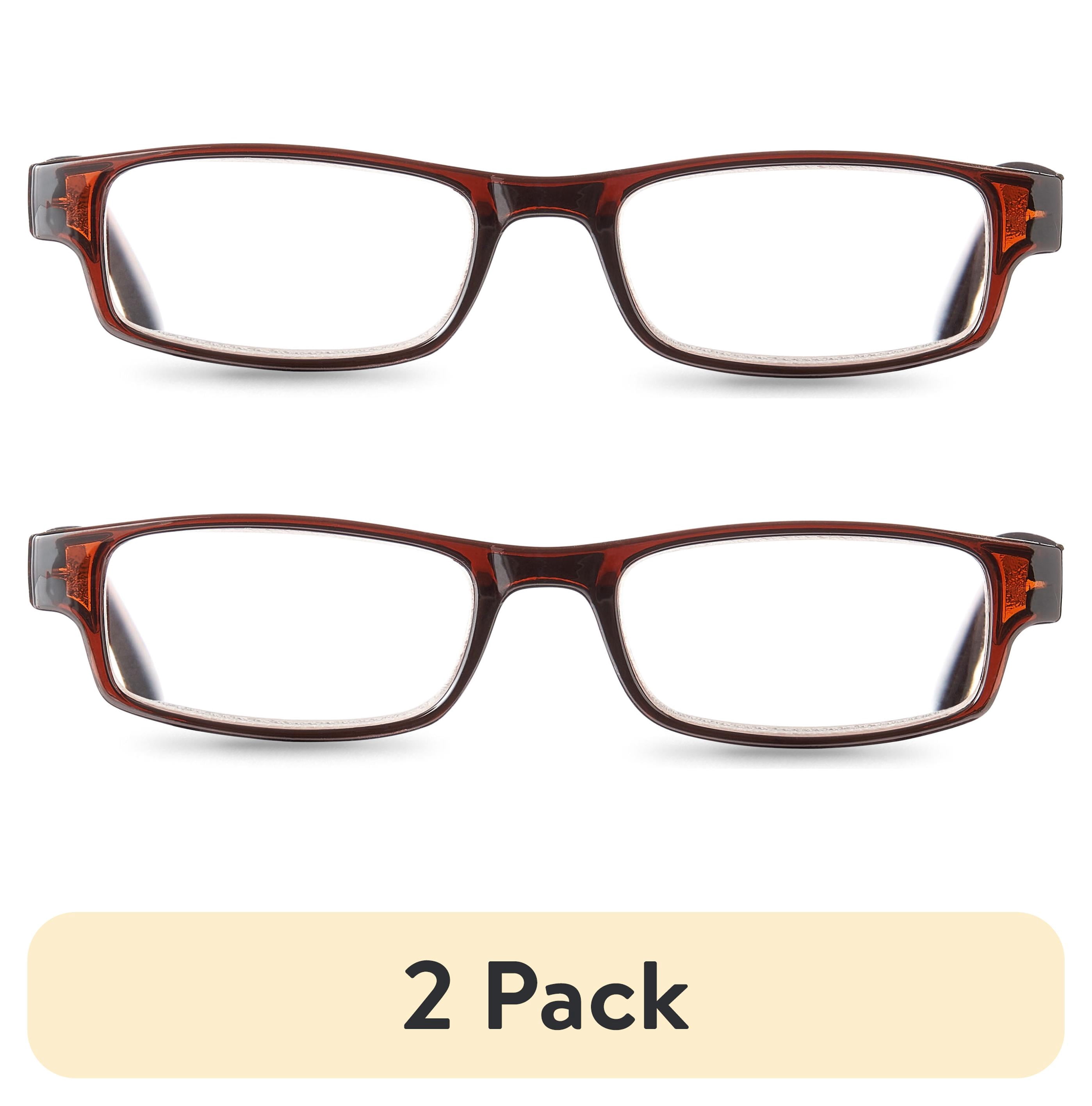 (2 pack) Equate Unisex Phoenix Rectangular Reading Glasses with Case, Gradient Black/Brown, +1.75, 2 Pack