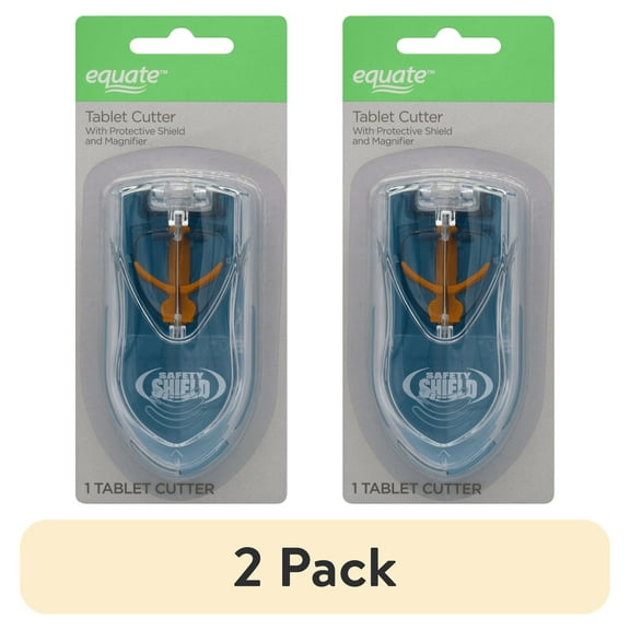 (2 pack) Equate Pill Cutter with Safety Shield & Magnifier – Plastic Medication Splitter