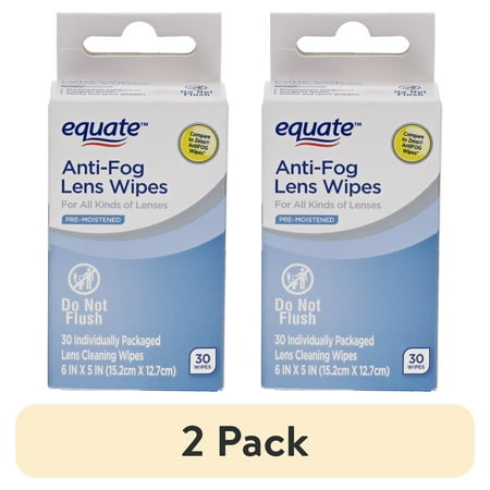 (2 pack) Equate Pre-Moistened Anti-Fog Lens Cleaning Wipes, 30 Count