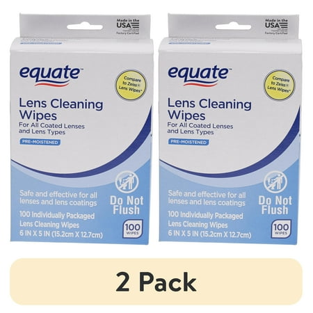 (2 pack) Equate Pre-Moistened Lens Cleaning Wipes, 100 Count