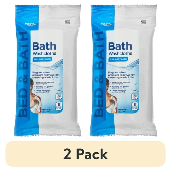 (2 pack) Equate Premium Heavyweight Bath Cleansing Washcloths, Fragrance-Free, 8-Count, 8 x 8 Cloth.
